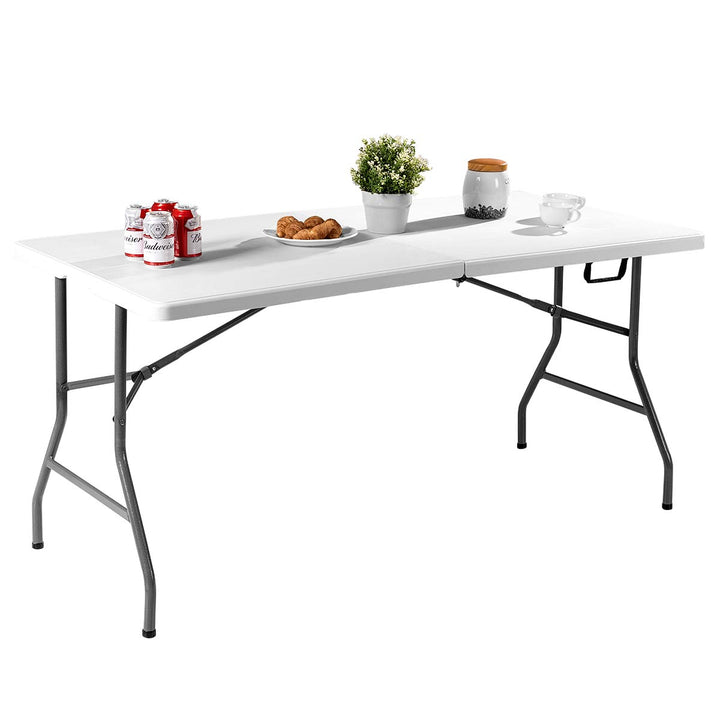 COSTWAY Buffettisch klappbar 153x74cm, Klapptisch mit Tragegriff, Partytisch, Campingtisch aus Kunst