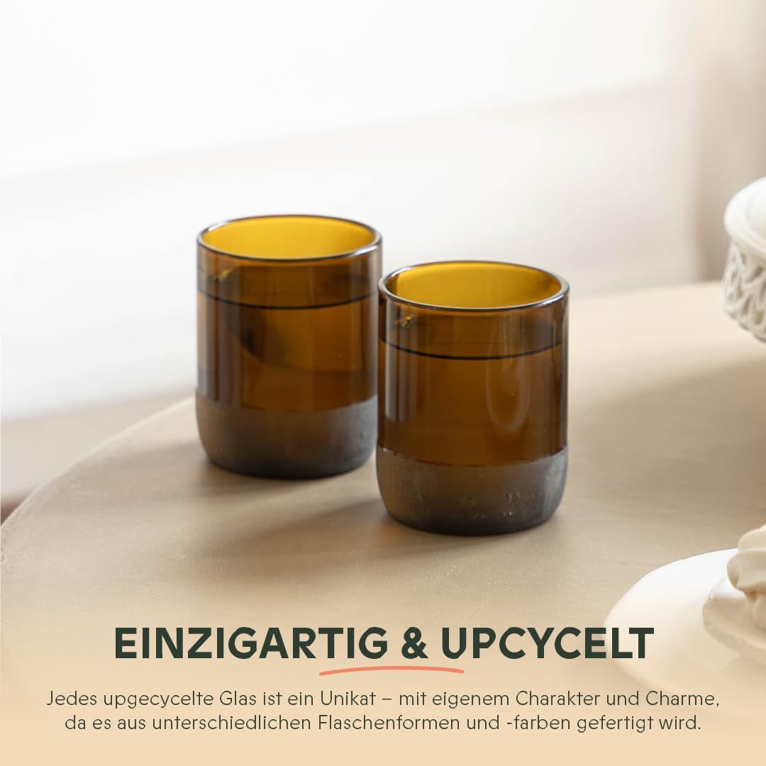 IWAS Upcycled Auburn Trinkgläser | 250ml | 8oz | 6er Set | Nachhaltige Wassergläser | Umweltfreundli