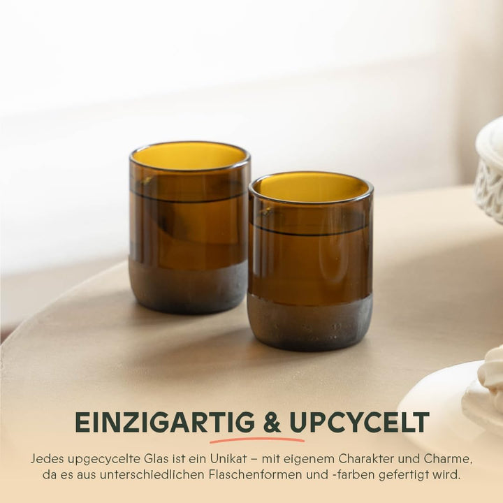 IWAS Upcycled Auburn Trinkgläser | 250ml | 8oz | 6er Set | Nachhaltige Wassergläser | Umweltfreundli