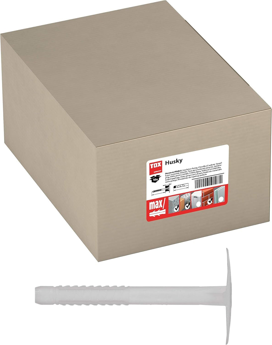 TOX Dämmstoffdübel Husky 8 x 100 mm M, Schlagdübel mit Kunststoffnagel, 50 Stück, 02210244 M-‎8 x 10