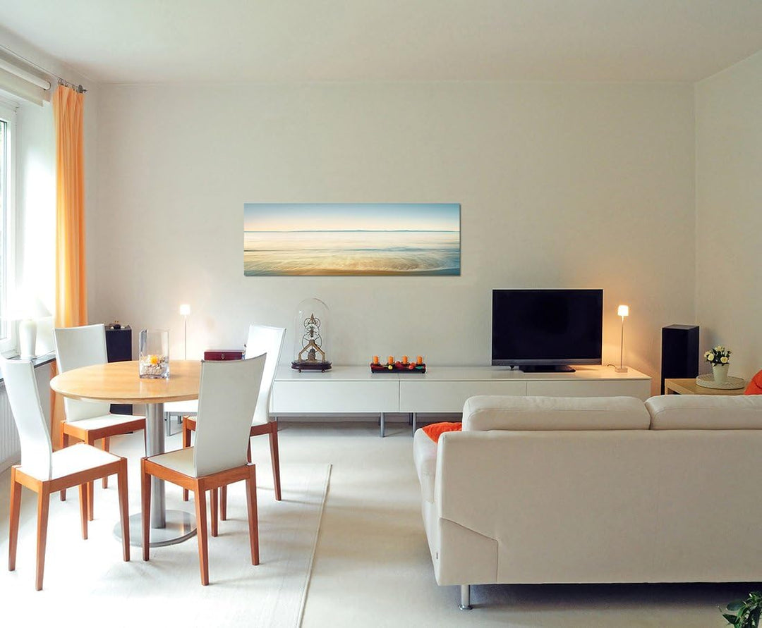 Paul Sinus Art Panoramabild auf Leinwand und Keilrahmen 150x50cm Meer Strand Vintage