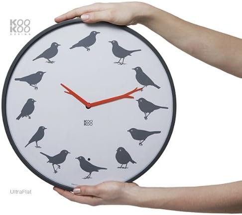 KOOKOO UltraFlat Grau, Moderne Singvogeluhr mit 12 heimischen Vogelstimmen, Grau