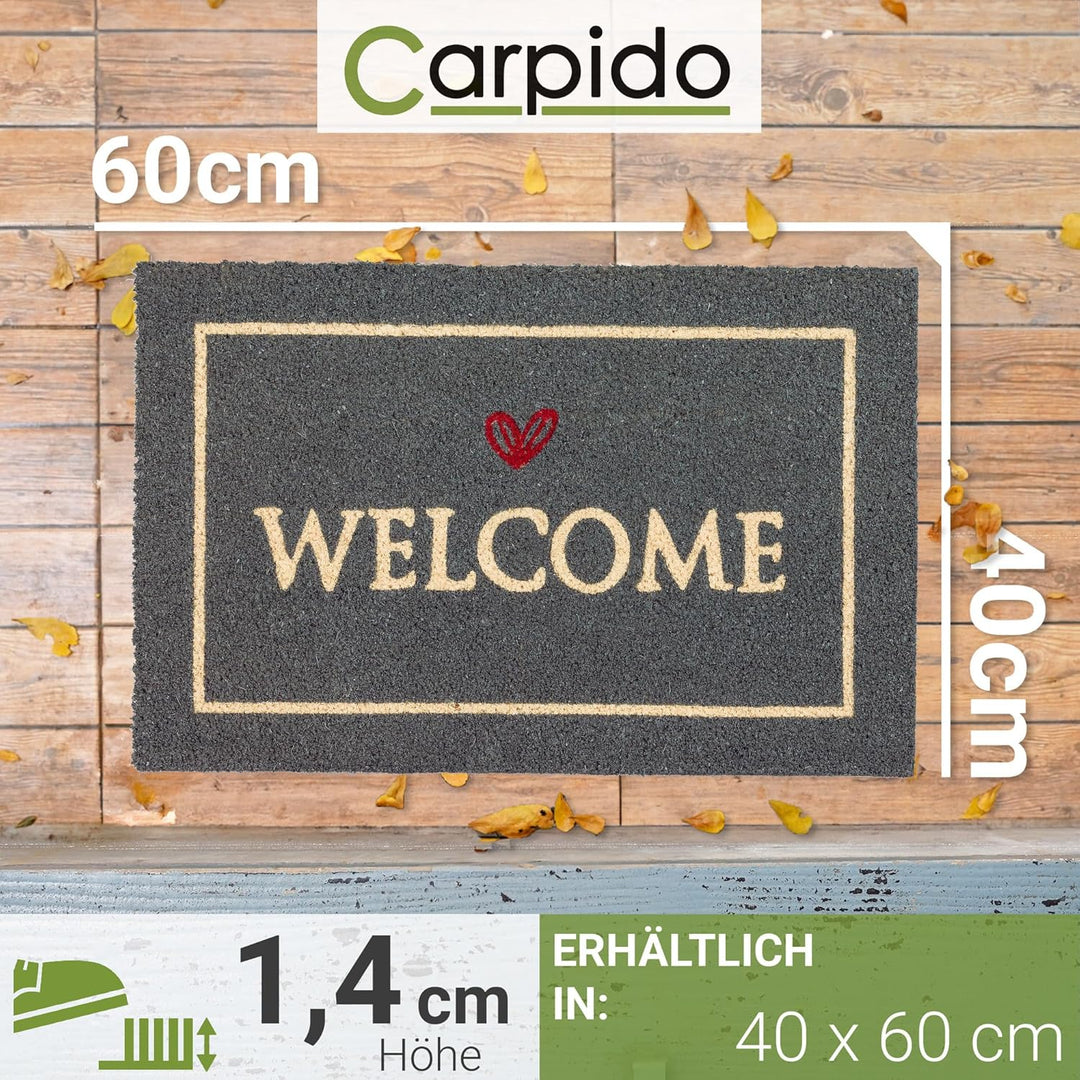 Fussmatte Kokos Welcome schwarz – Türmatte 40x60 cm – antibakterielle Eingangsmatte – Kokosmatte mit