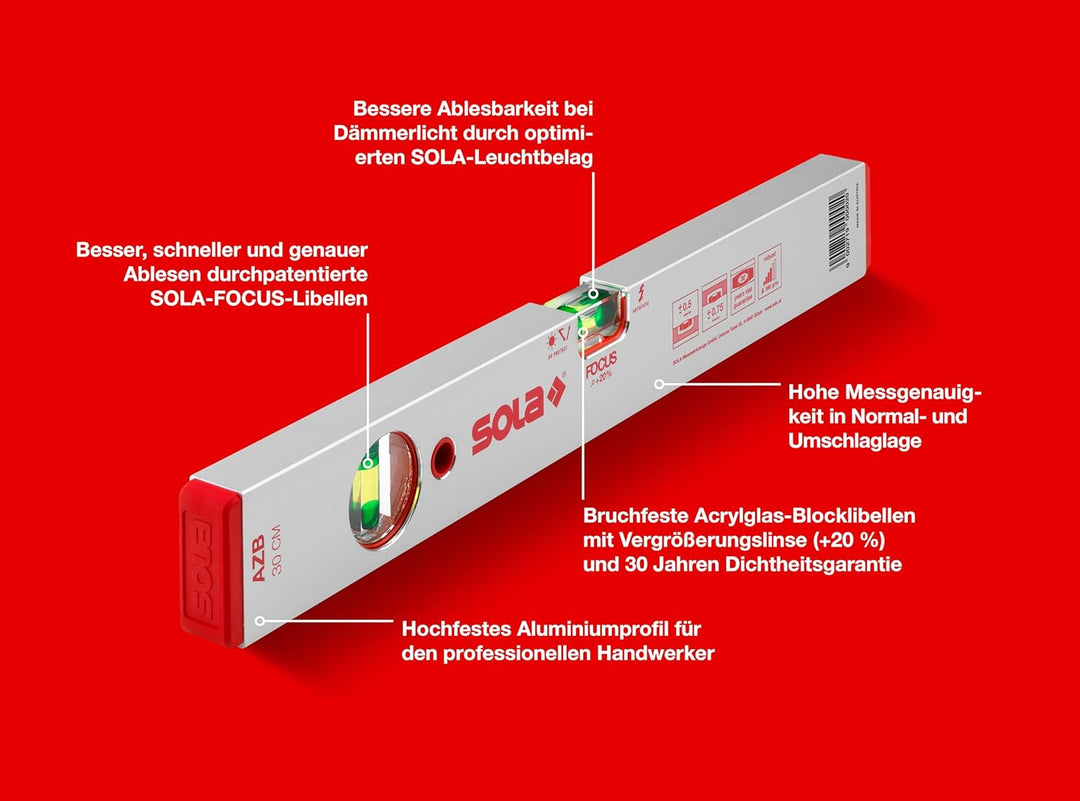 Sola 1010301 Alu-Wasserwaage "AZB 30" cm in rot 300 mm, 300 mm