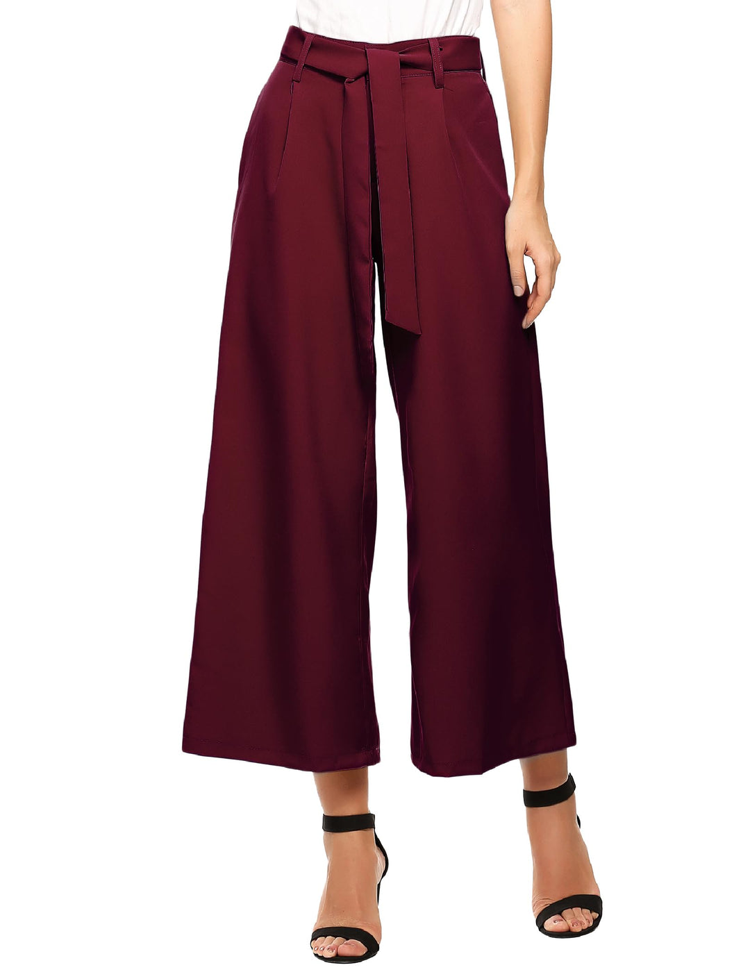 Beyove Damen Weite Hose 7/8 Sommerhose High Waist Elegant Business Hosen Schlaghose Gestreifte Anzug