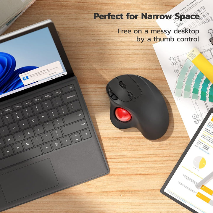 Nulea M501 Kabellose Trackball Maus, Wiederaufladbare Ergonomische Maus, Präzises und Reibungsloses