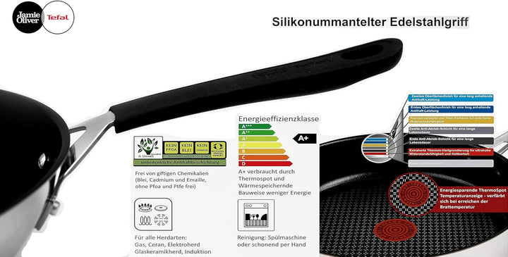 Tefal Jamie Oliver Wok 28 cm Induktion, Wokpfanne Edelstahl gross, Antihaft Beschichtet, Hoher Rand,