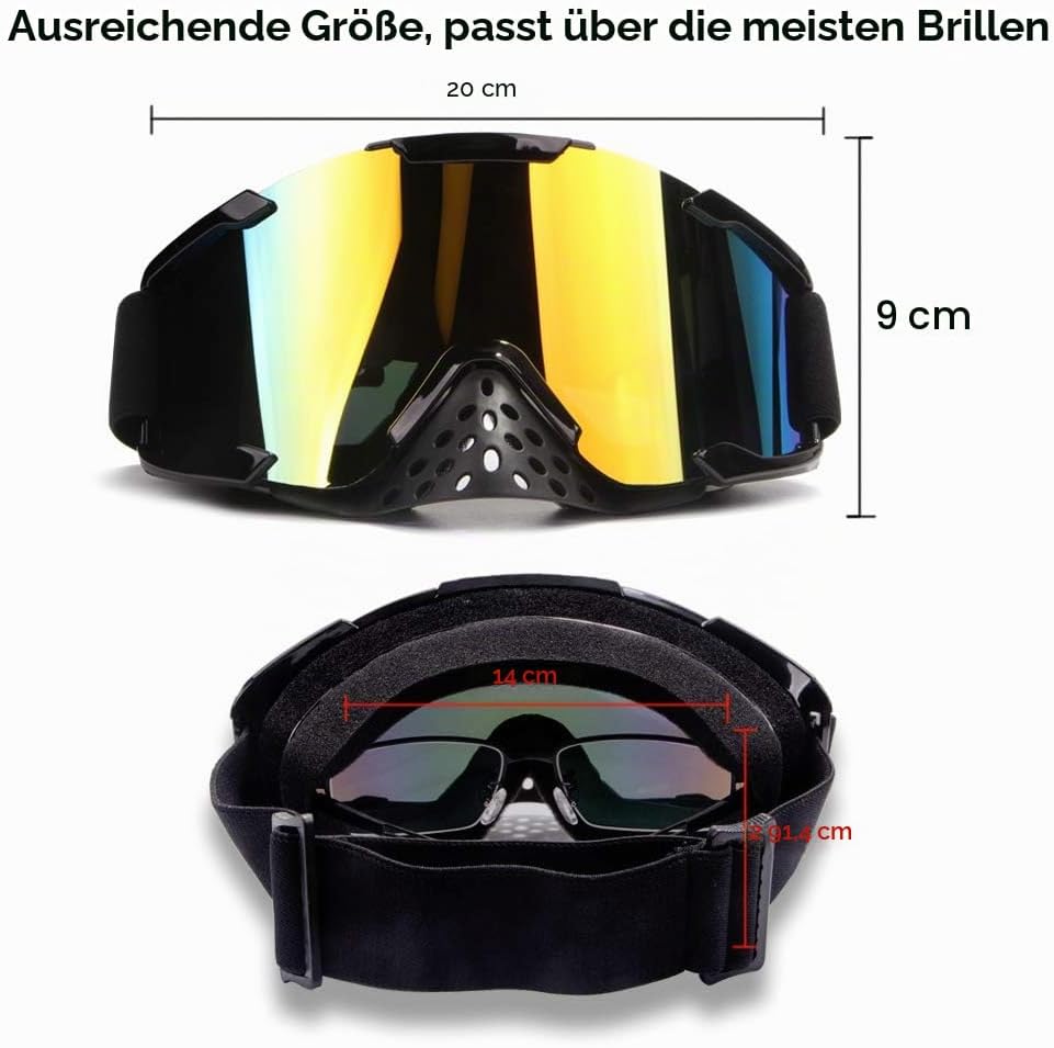 Motocross Brille, Dirt Bike Brille Crossbrille Erwachsene PU Harz Motorradbrille Winddicht ATV Brill