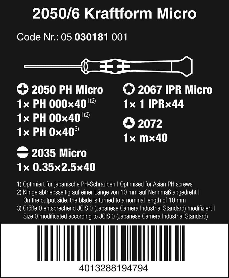 Wera 05030181001 2050/6 Elektroniker-Schraubendrehersatz + Rack, 6-Teilig