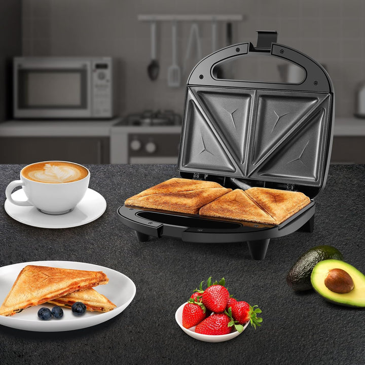 YASHE Sandwichmaker für 2 Sandwiches, Sandwichtoaster 750W mit Antihaftbeschichtung, schnelles Aufhe