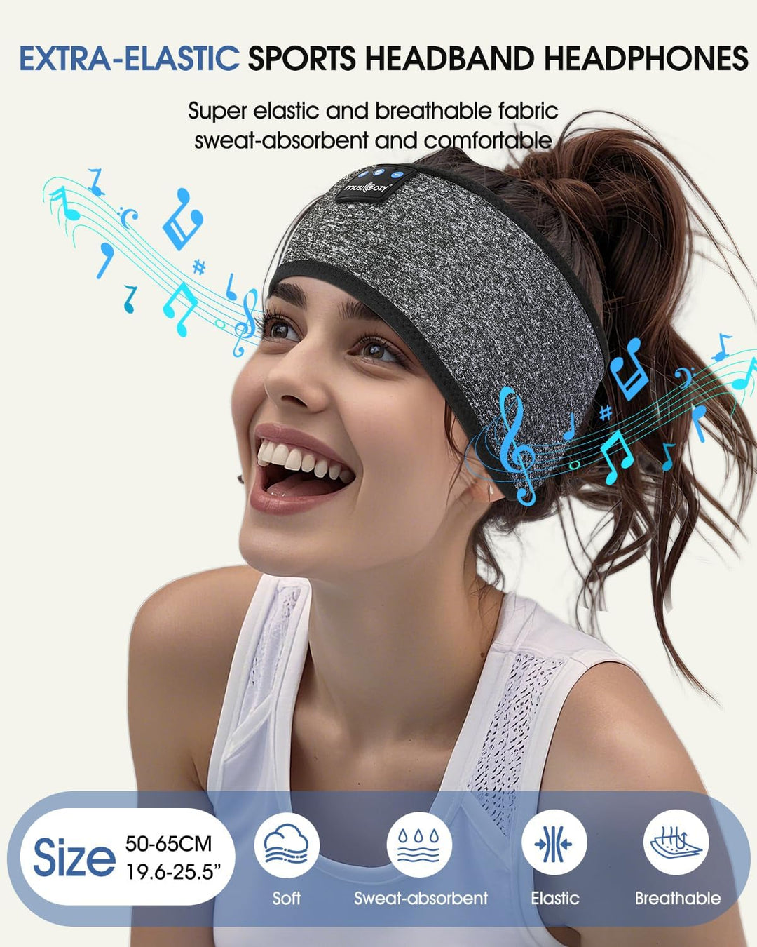 MUSICOZY Schlafkopfhörer Bluetooth 5.4, Bequem & Ultraleicht Stirnband kopfhörer zum Schlafen mit Hi