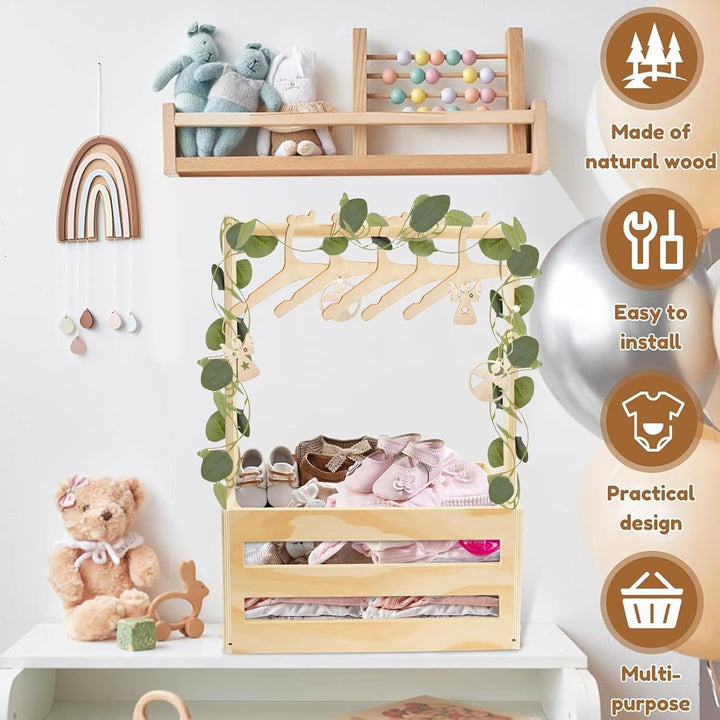 Babyparty Geschenk mit Holz Babykorb auf Rädern | Praktischer Baby Schrank mit Griff & 5 Regenbogen