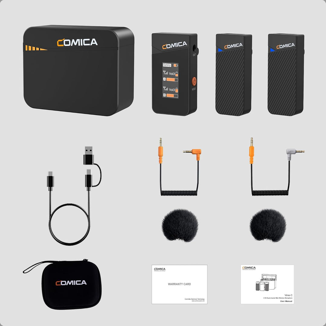 COMICA Vimo C3 Lavalier Mikrofon Wireless, Funkmikrofon mit Geräuschunterdrückung, Überwachung, Stum