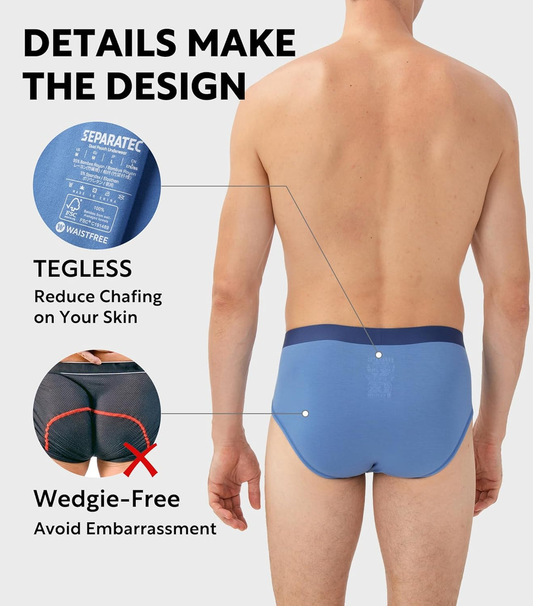 Separatec Herren Boxershorts 4er Pack Doppelbeutel Dual Pouch, Bambus Unterhosen Männer, Stretcken H