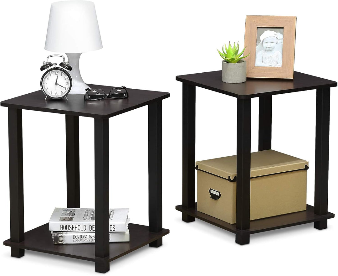 Furinno Simplistic Sofatisch, Couchtisch, Beistelltisch, mit 2 Ebenen, 2-er Set, Dunkle Walnuss, 39.