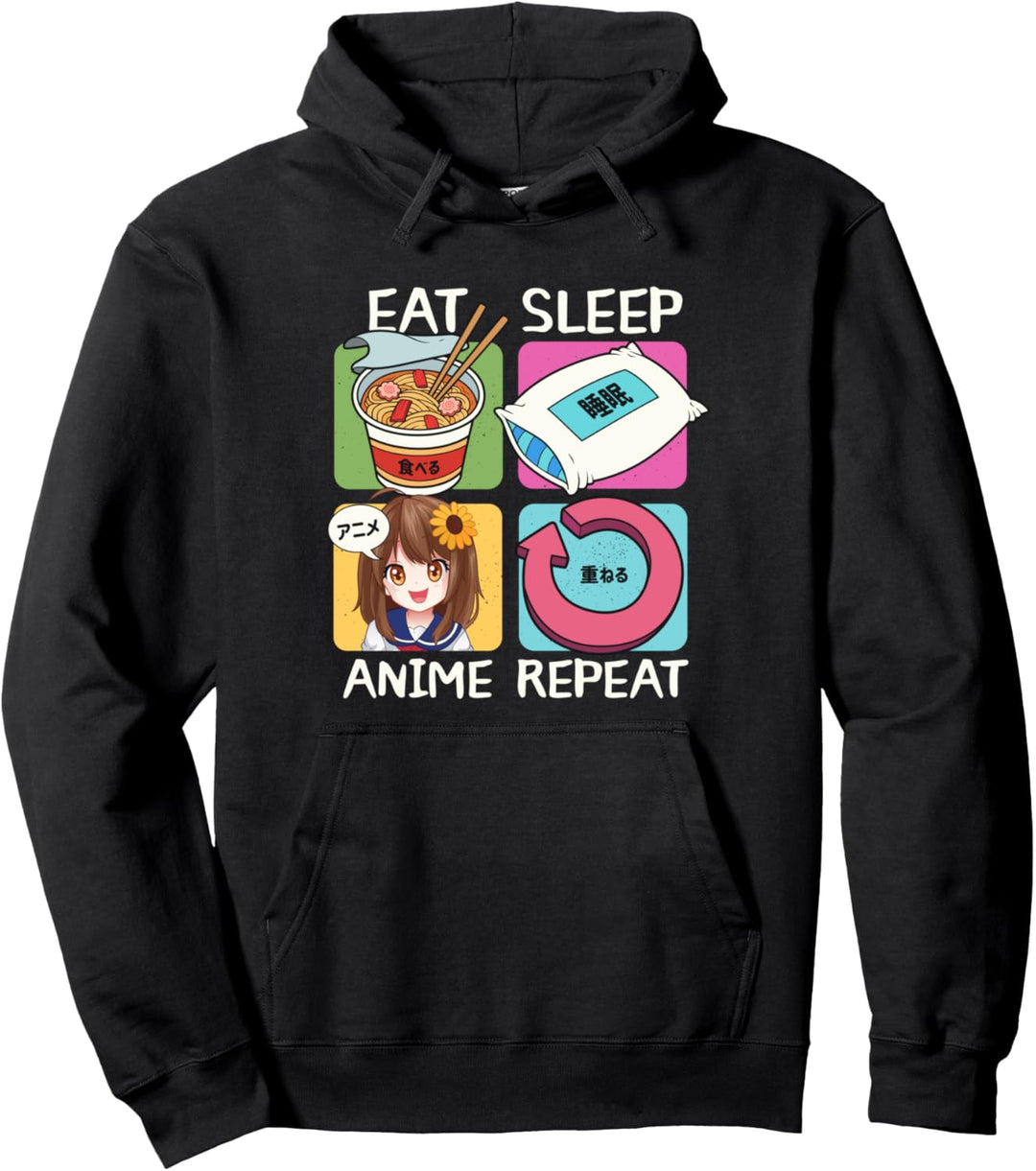 Kawaii Niedlich Essen Schlafen Anime Wiederholung Otaku Pullover Hoodie