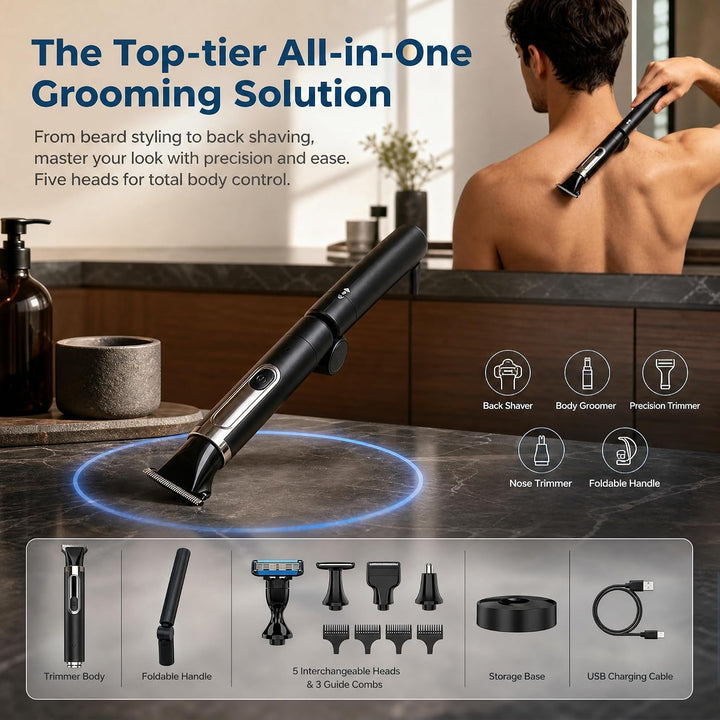 Rückenrasierer Elektrisch Herren 5-in-1 Körpertrimmer, Body Groomer Set | mit Ausziehbarem Arm, Wass
