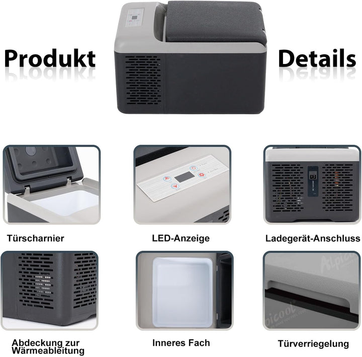 Alpicool C9PT 9L Kühlbox 12v Mini Kühlschrank Elektrische Kompressor Auto kühlschrank Camping Gefrie