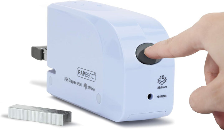 Rapesco 1452 626EL Automatisches USB/Batterie Heftgerät mit 1000 26/6mm Heftklammern, 15 Blatt Heftl