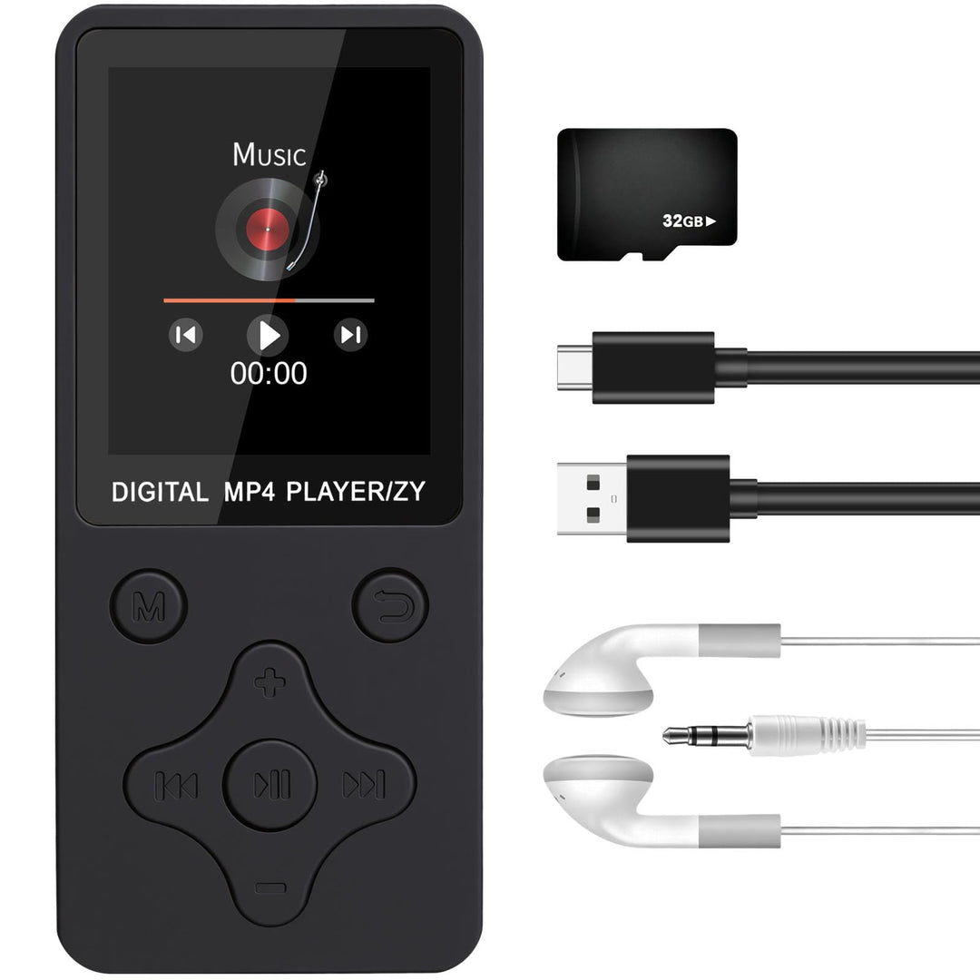 MP3 Player Bluetooth 5.3 mit 32GB Speicherkarte, Tragbarer Musikplayer mit 1,8 Zoll TFT Display, Lau