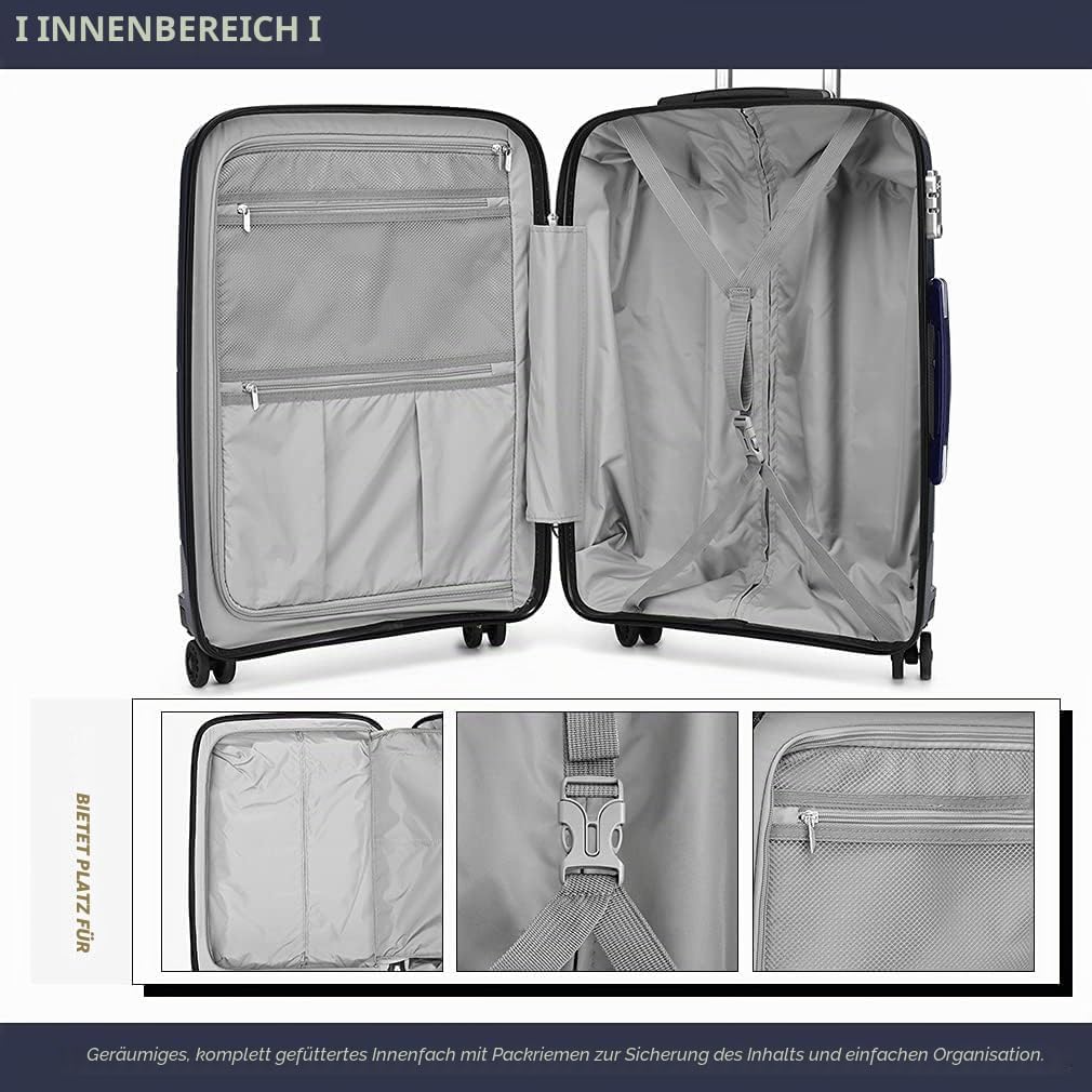 KONO Kabinentrolley 55x40x20 Leicht Kleiner Koffer Trolley Handgepäck Hartschale Reisekoffer mit 4 R