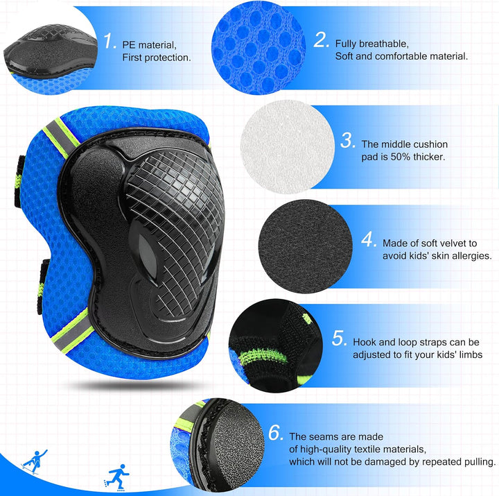 FAYITING Kinder-Schutzausrüstung, 7-in-1-Helm-Set, Knie Handgelenk und Ellbogenschützer für Skateboa