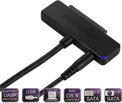 POPPSTAR Festplatten-Adapter (USB 3.1 Gen 1 Typ A) Sata USB Kabel mit Netzteil für externe Festplatt