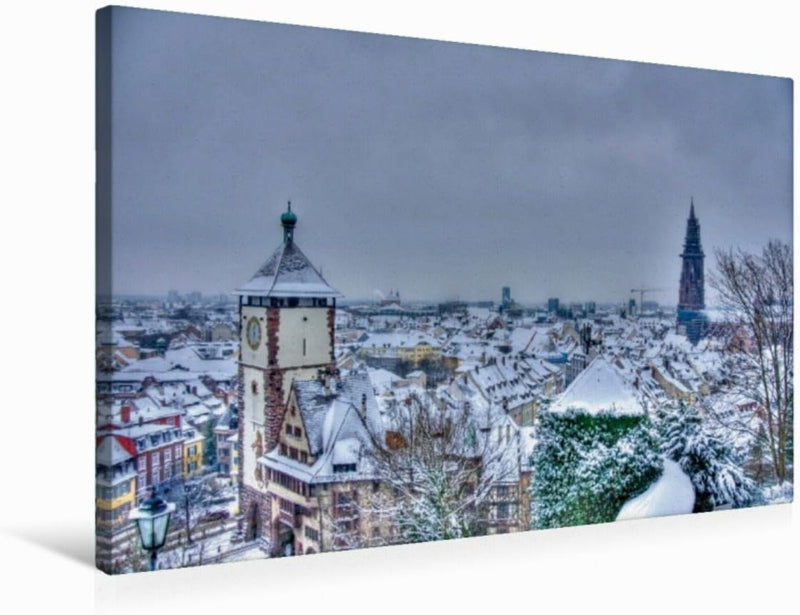 Premium Textil-Leinwand 75 x 50 cm Quer-Format Freiburg im Winter | Wandbild, HD-Bild auf Keilrahmen