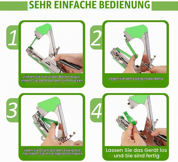 Pflanzenbindemaschine,komplett mit 10000 Klammern und 20 Rollen grünem Gartenbau-Pflanzenbindeband g