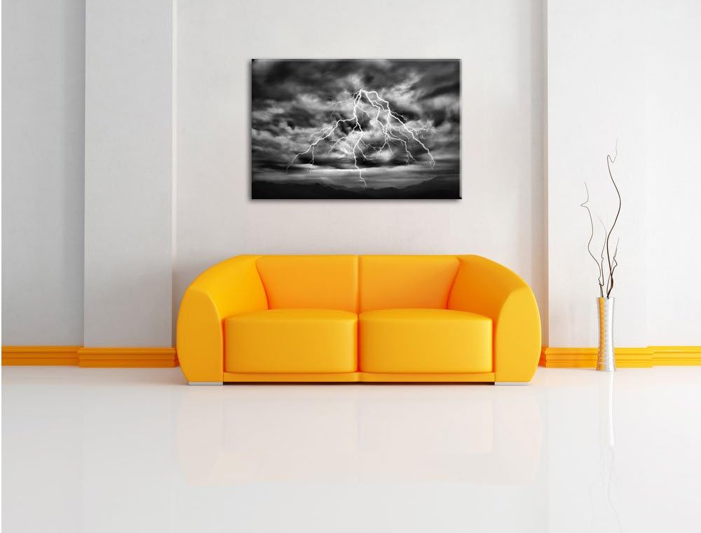 Pixxprint Blitze am stürmischen Himmel/Format: 100x70cm / Leinwandbild fertig bespannt Wandbild Kuns