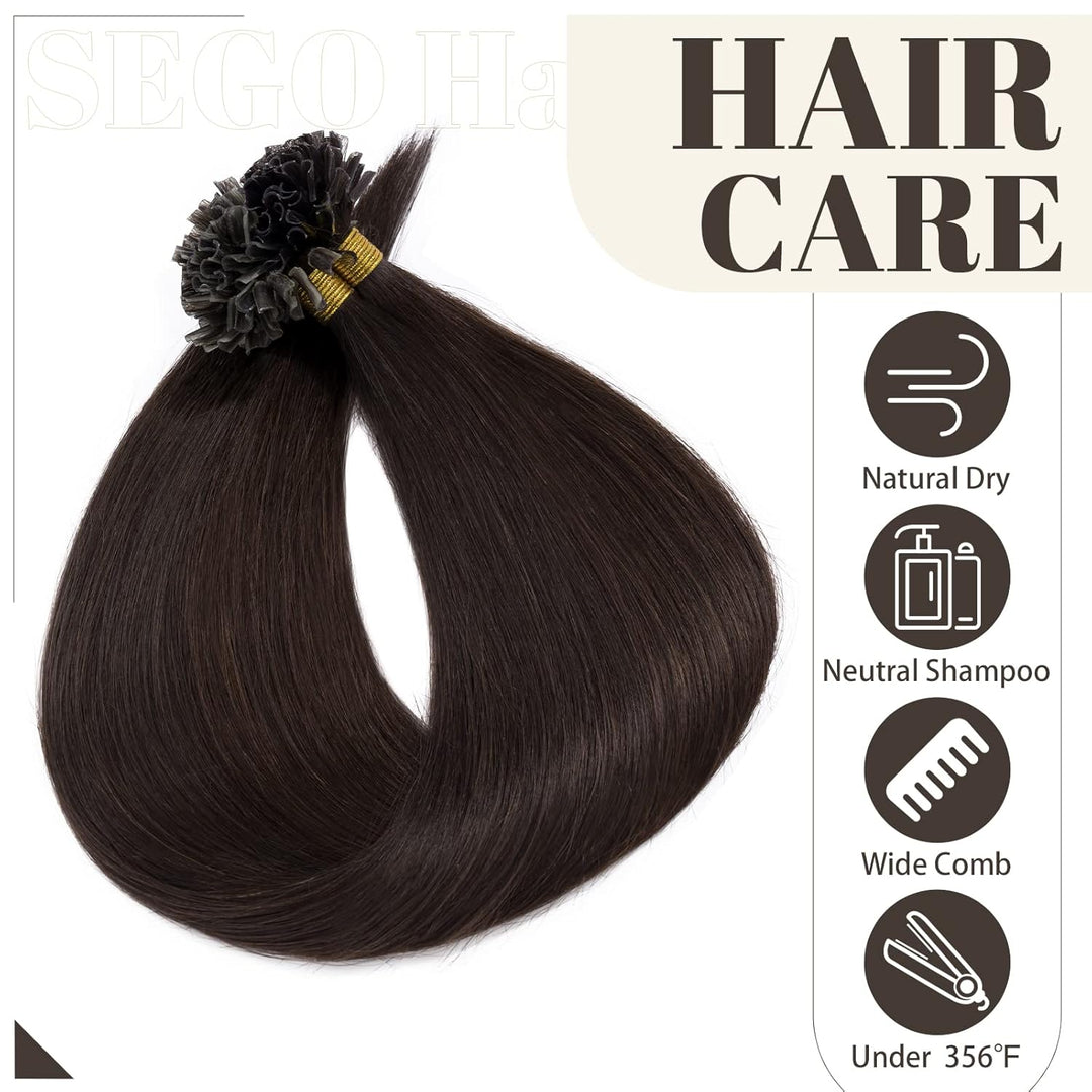 SEGO Extensions Echthaar Bondings Haarverlängerung Keratin U-Tip Human Hair 100 Strähnen Dunkelbraun