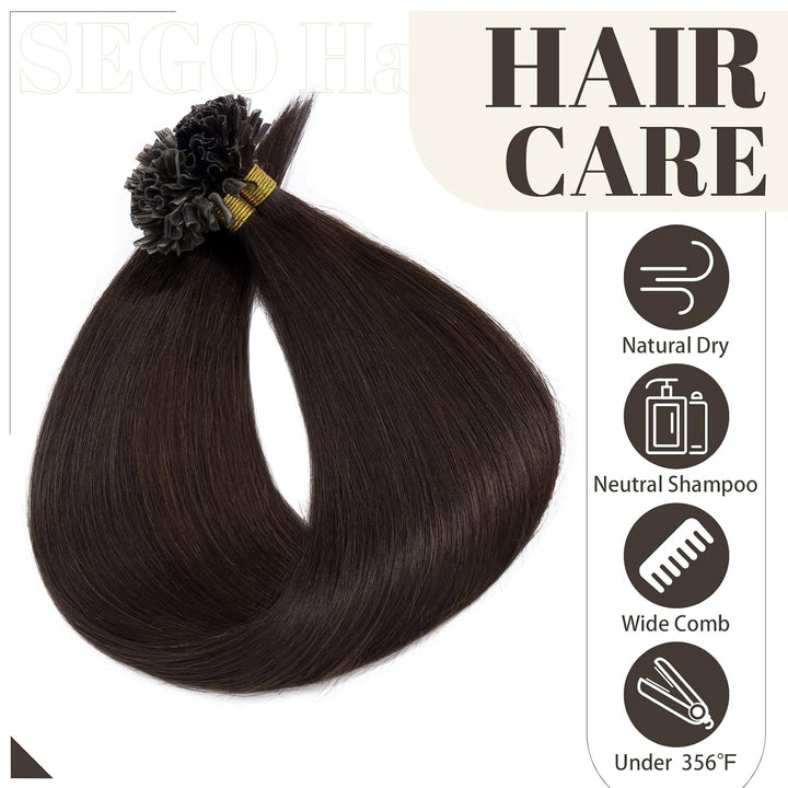 SEGO U Tips Extensions Echthaar Bondings 0.5g/Strähnen Keratin Haarverlängerung Glue 100 Strähnen gl