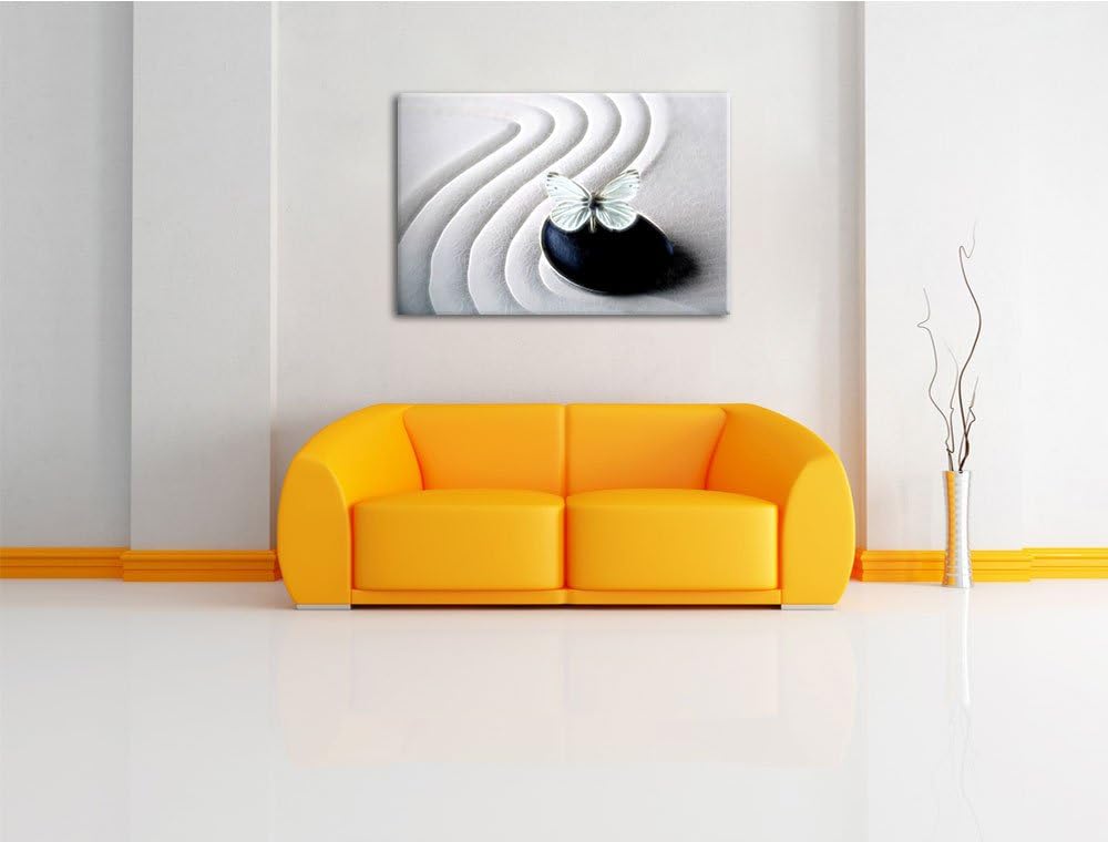 Schmetterling auf Zen Stein im Sand Deluxe Format: 100x70 cm auf Leinwand, XXL riesige Bilder fertig