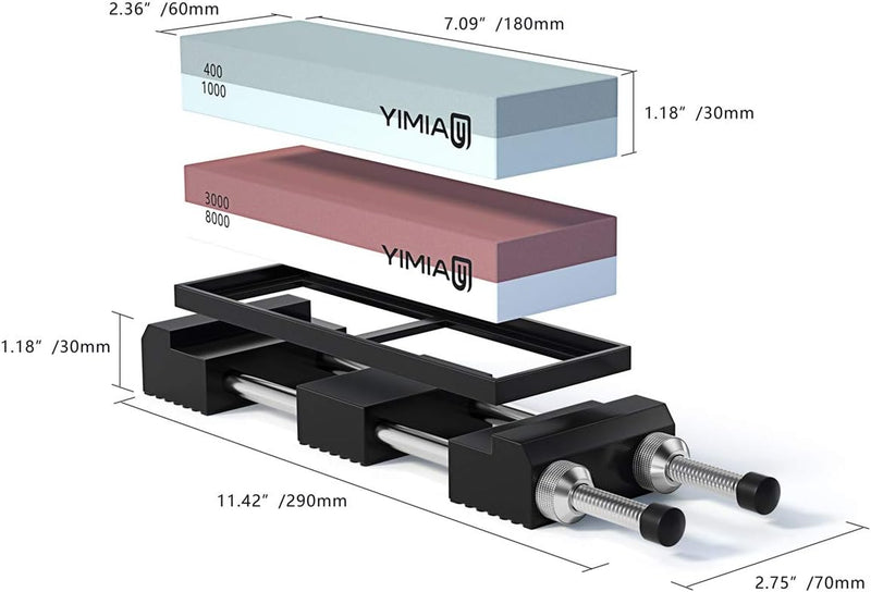 Abziehstein Schleifstein Set für Messer, YIMIAY 2-in-1 Wetzstein Körnung 400/1000 3000/8000 mit Ruts