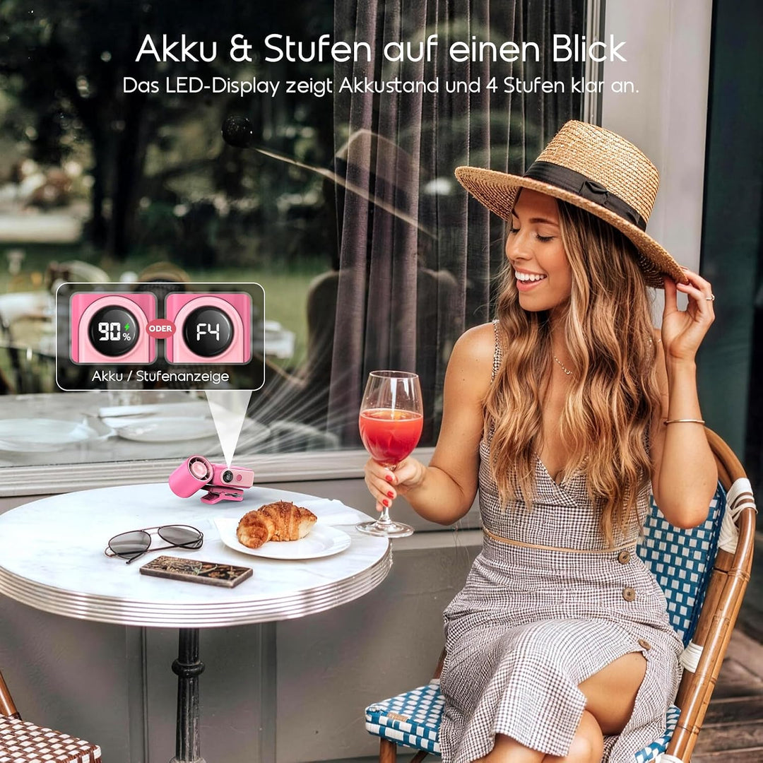 Mini Handventilator mit Clip, Kleiner Ventilator (Leuchtpink) | Tragbarer Ventilator mit Abnehmbarer