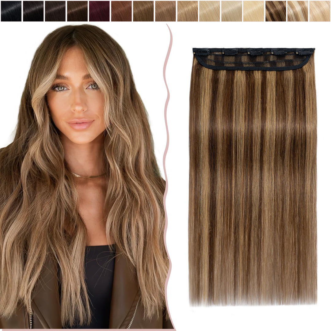SEGO Extensions Echthaar Clip 1 Tresse Haarverlängerungen Remy 7A ein Teilig Set 5 Klips Haarteil 10