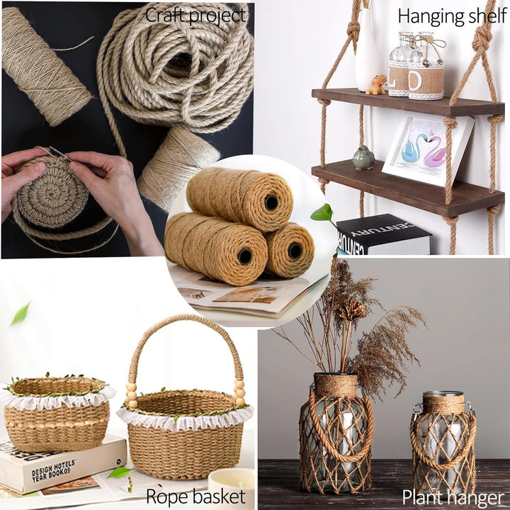 Aoneky Natur Sisal Seil 6mm/8mm/10mm, 10M-100M - Hanfseil für Kratzbaum, Dekoration, Geschenk Verpac