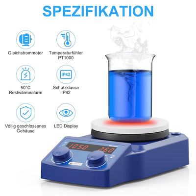 Labor Magnetrührer Heizplatte 135mm 100-1500rpm 280°C 5L LED-Display Magnetic Stirrer Mixer Magnetmi