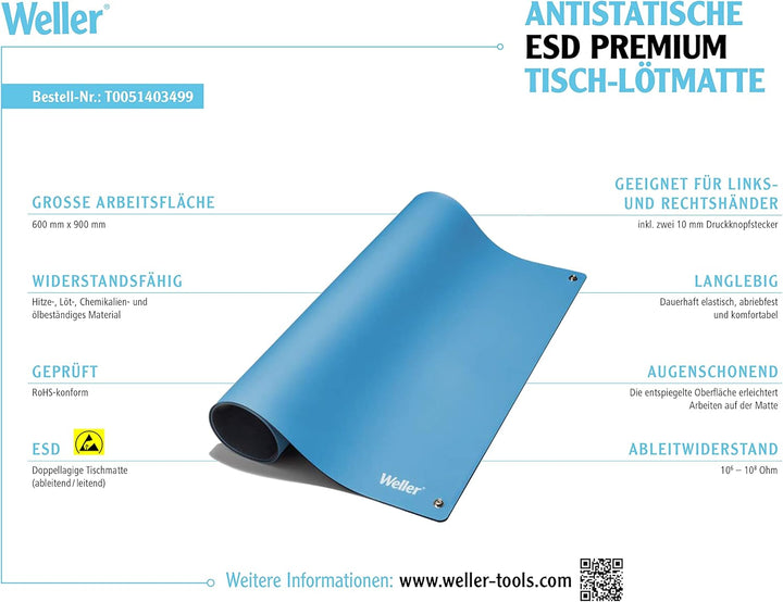 Weller T0051403499 Antistatic ESD Premium Table Soldering Mat, Blue Soldering Mat, Blue Soldering Ma