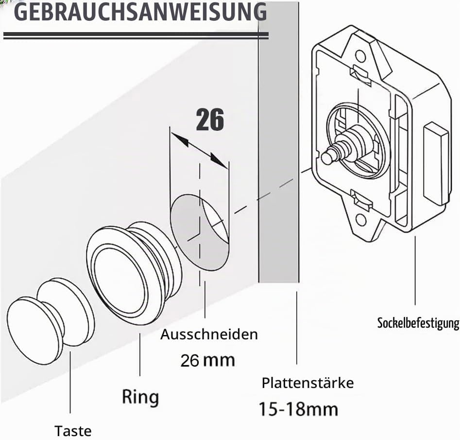 10 Stück Push Button Catch Door Lock Schwarz Türknauf Verriegelung Druckknopfverriegelung passend fü