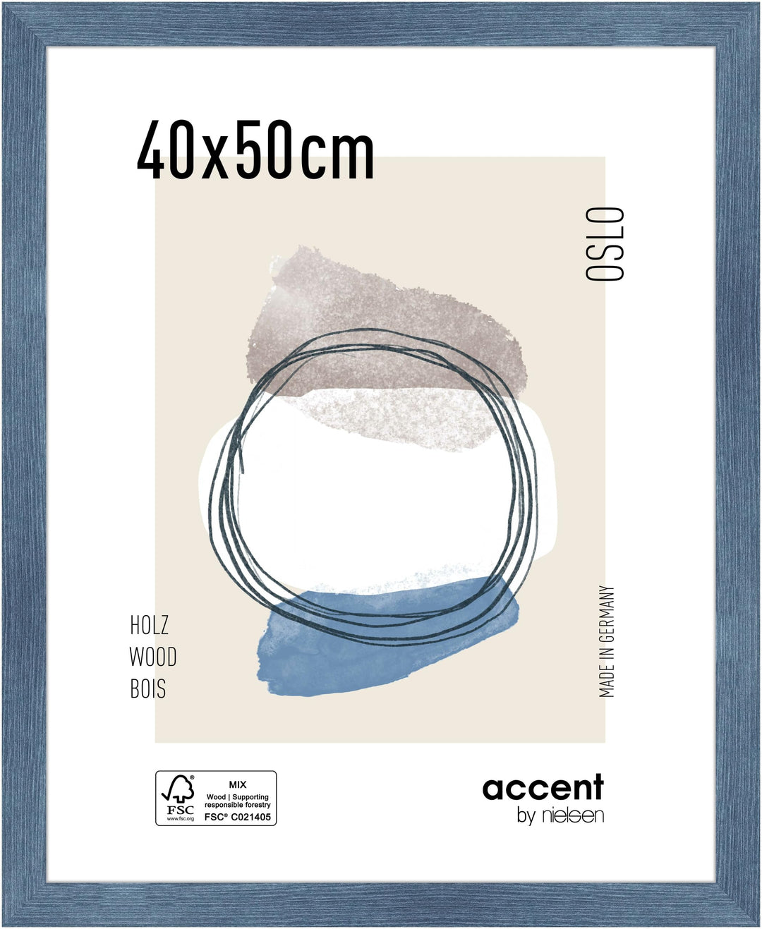 accent by nielsen Bilderrahmen Oslo, 40x50 cm, MDF Blau, für Fotos und Portraits, Hoch- und Querform