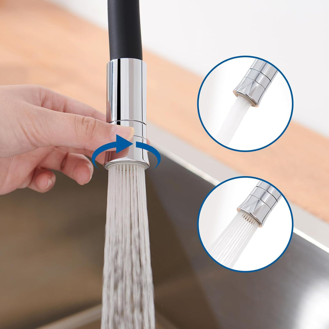 Auralum Silikon Wasserhahn Küche mit Weichschlauch, Küchenarmatur Schwarz mit 2 Strahlarten, Hochdru