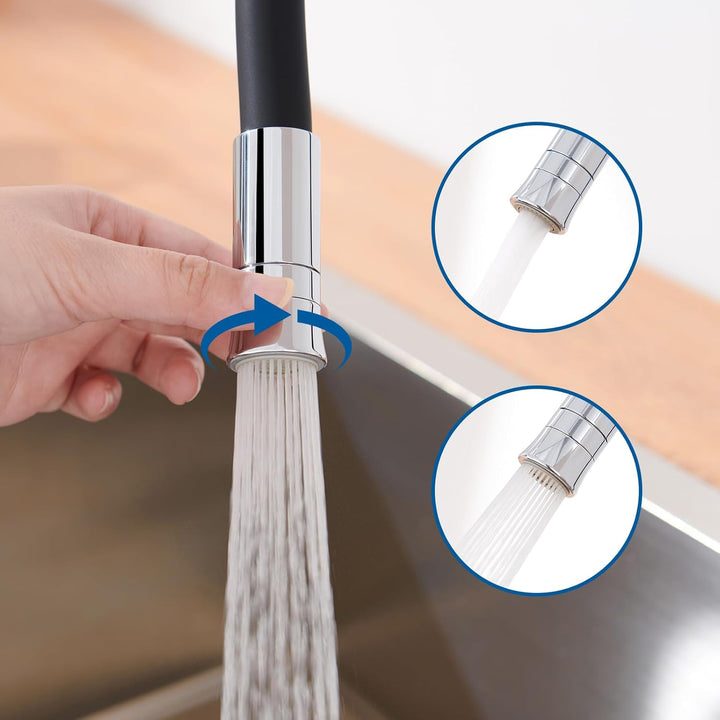 Auralum Silikon Wasserhahn Küche mit Weichschlauch, Küchenarmatur Schwarz mit 2 Strahlarten, Hochdru