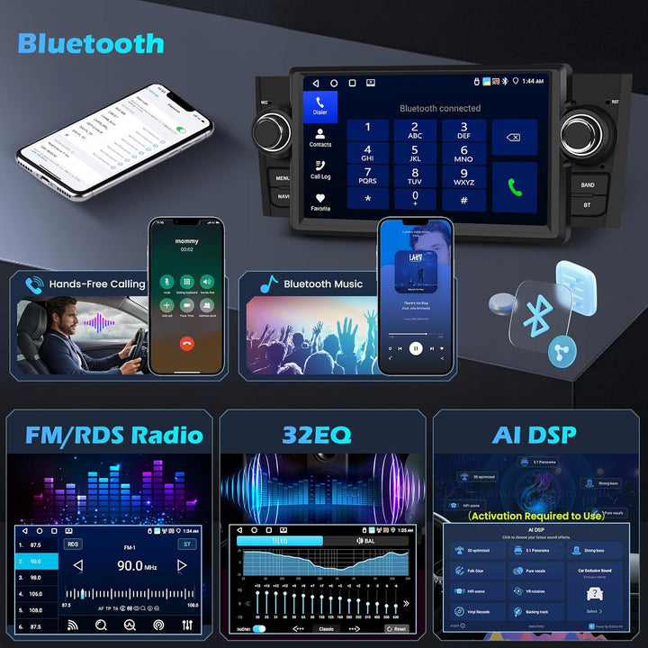 Hikity 4G+64G Autoradio Android 15 für FIAT Punto 2005-2009/Linea 2007-2011 mit 7-Zoll-Touchscreen,
