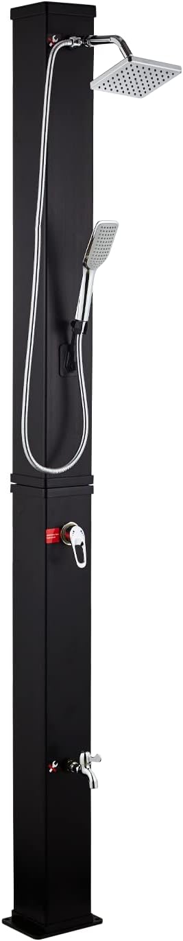 Elbe Solardusche 40L Solar Gartendusche mit Handbrause Wanneneinlauf und Regenduschkopf, Wassertempe