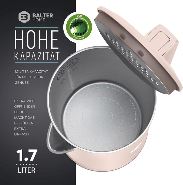 Balter Wasserkocher Edelstahl WK-4, 1,7 Liter, elektrischer Wasserkocher, Doppelwand Design, BPA fre
