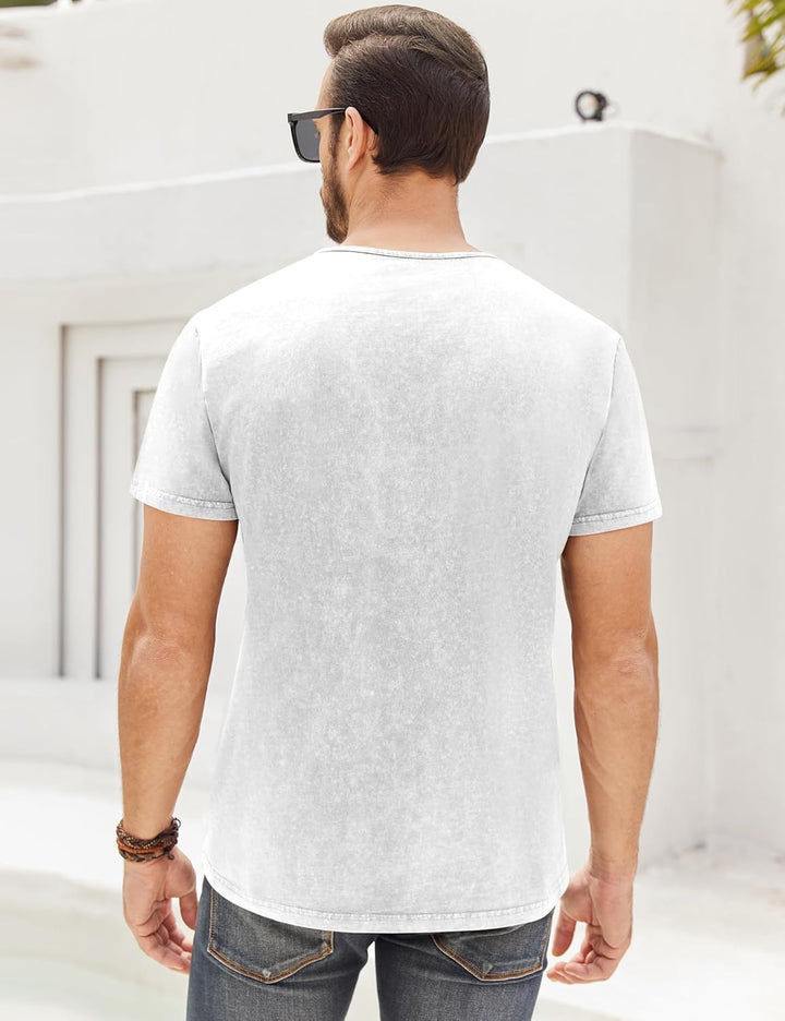Hemd Herren Langarm/Kurzarm Henley Shirt Männer Freizeithemd Vintage Casual Leicht Baumwolle Slim Fi