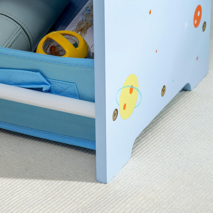 ZONEKIZ Spielzeugschrank mit 9 herausnehmbaren Körben, Spielzeugkiste aus MDF-Holz und Stoff, 63x30x