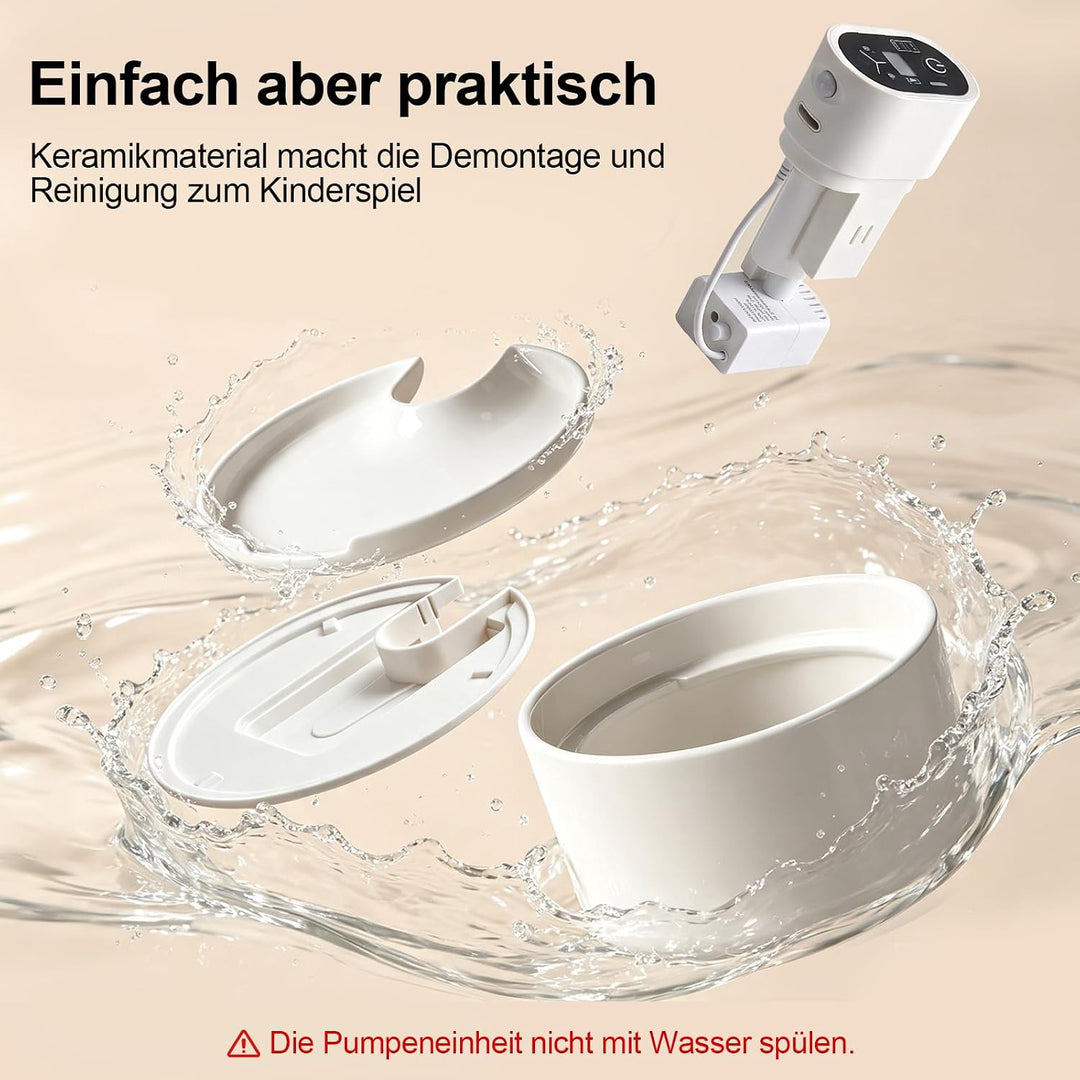Katzenbrunnen Keramik kabellos 2,3L, Trinkbrunnen für Katzen für Indoor katzenbrunnen kabellos, katz