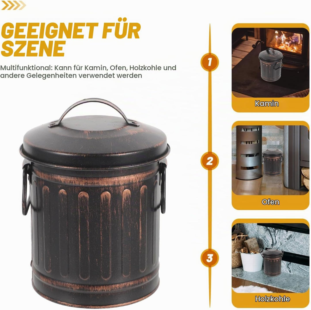 DOITOOL Mini-Ascheeimer Für Den Kamin Mit Deckel Und Griff Ascheeimer Aus Metall Für Feuerstelle Kam